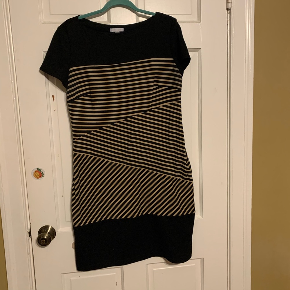 Black and Tan striped shirt sleeve dress